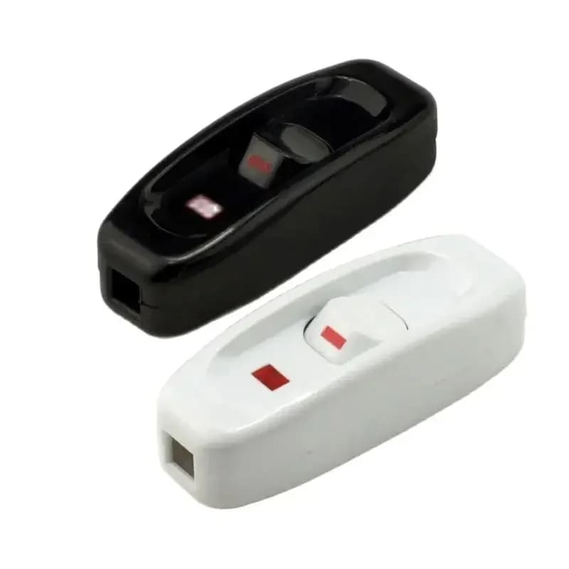 1 interrupteur à bouton poussoir noir et blanc 10A en ligne ON/OFF pour lampe de chevet, lampe de table ou de bureau, avec indicateur, modèle GW320