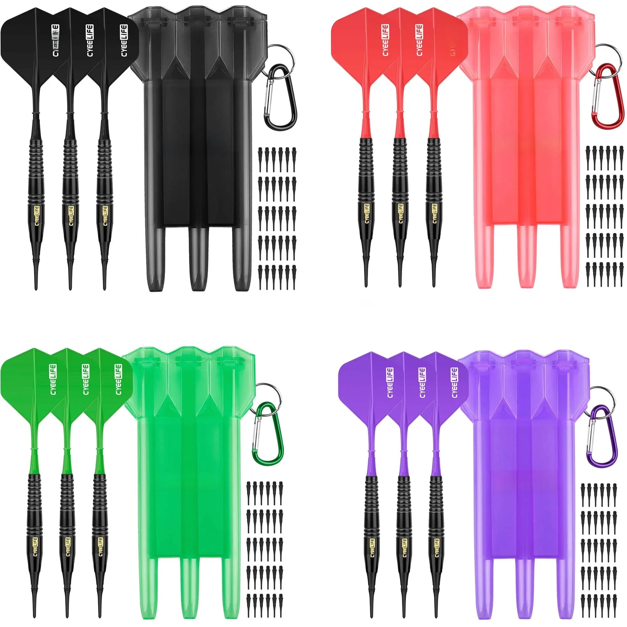CyeeLife Fléchettes souples 18g + étui de transport + Points supplémentaires + vols, jeu de fléchettes électroniques professionnelles à pointe en plastique