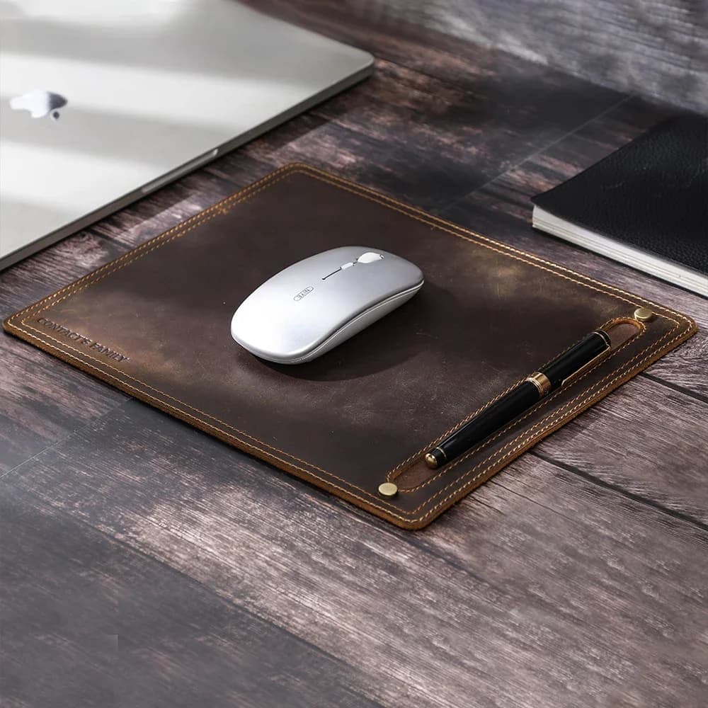 CONTACT'S FAMILY – tapis de souris antidérapant en cuir Nubuck pour ordinateur portable, avec porte-stylo, souris de jeu, nouveau coussin de bureau rétro confortable