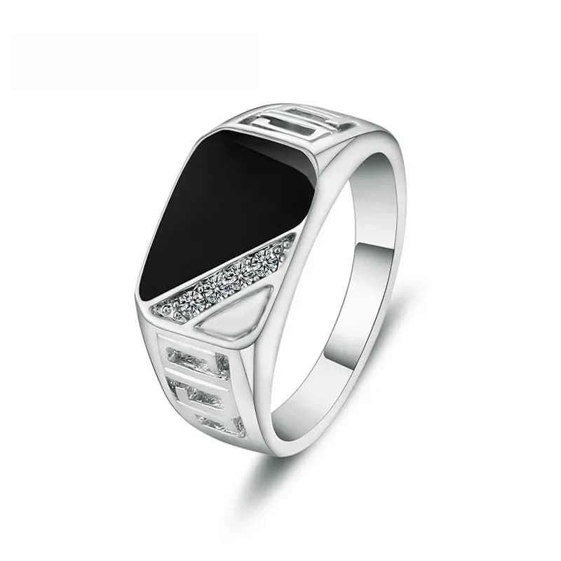 Bague classique à large bande pour hommes, Unique, en argent Sterling 925, plaqué blanc et noir, strass carrés, bijoux Hip Hop