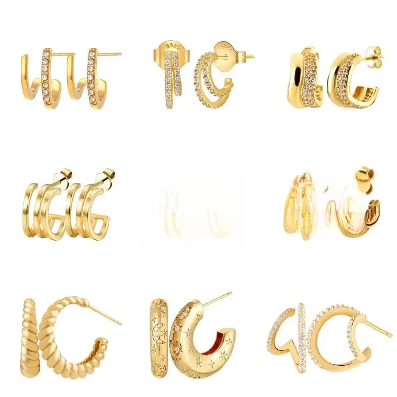 Boucles d'oreilles en forme de C pour femmes, aiguille en argent 925, pavé de cristal, croix, Piercing, bijoux simples