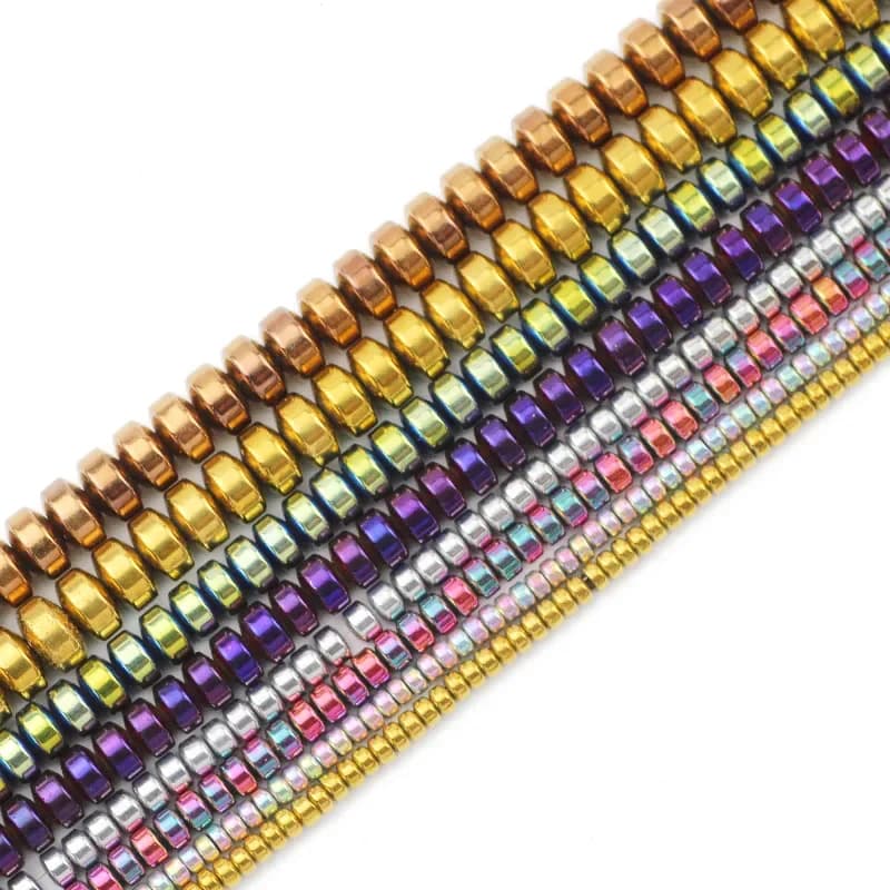 Pierre naturelle ronde en hématite, cylindre plat de 3/4/6/8MM, couleur bleue, or, perles d'espacement rouges en vrac pour la fabrication de bijoux, accessoires de bricolage