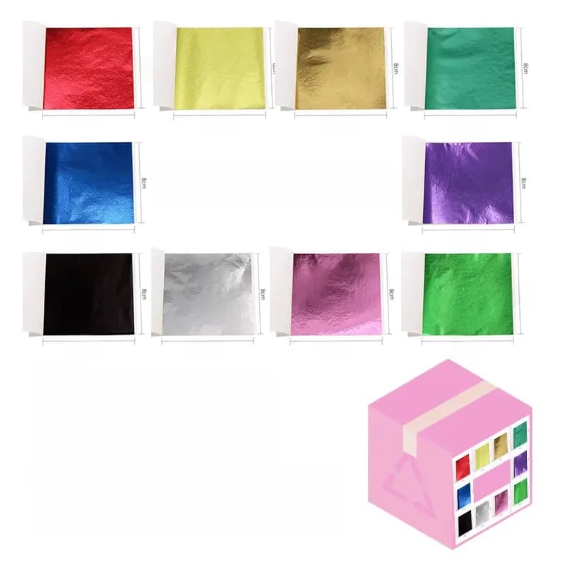 Feuille d'imitation de feuilles d'or rose, 100 pièces/10 couleurs, papier argenté, bricolage, artisanat d'art, matériel d'emballage de conception, décoration alimentaire