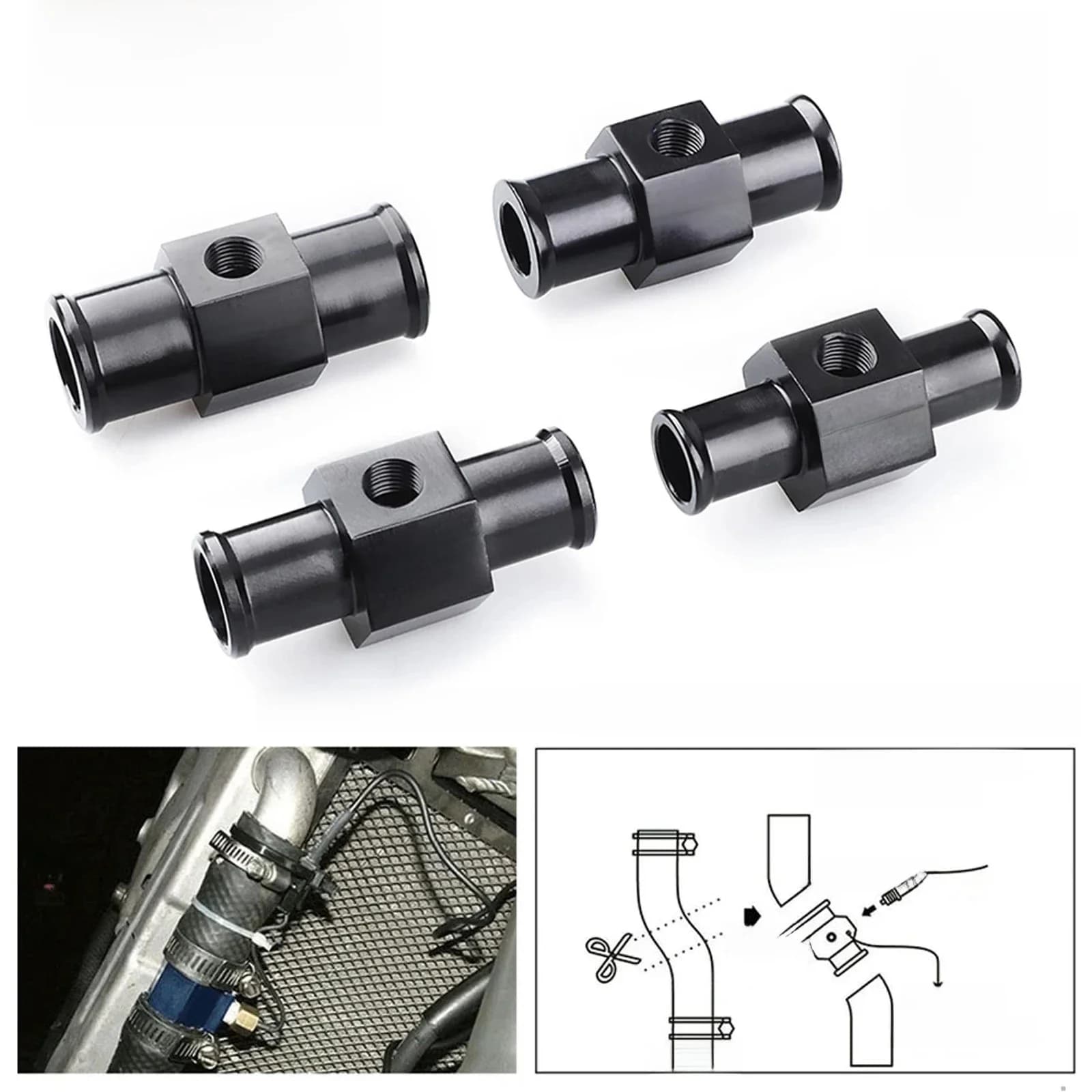 Adaptateur de tuyau Npt 18mm 20mm 22mm 24mm 1/8, capteur de tuyau de Joint de température de l'eau en aluminium noir, jauge de température de l'eau, température du radiateur