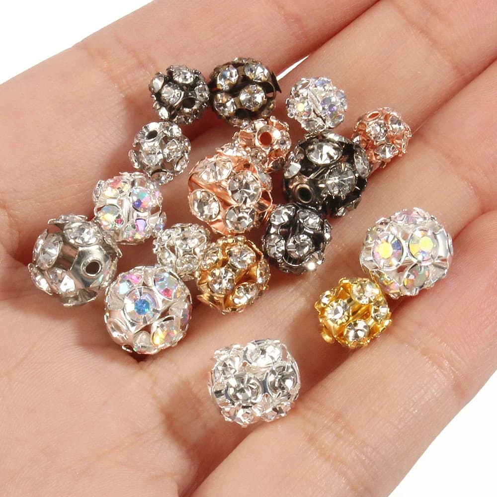 Perles en cristal plaqué en métal AB, lot de 50 pièces de 6/8/10mm, pour la fabrication de bijoux, accessoires de Bracelet, Diy, vente en gros