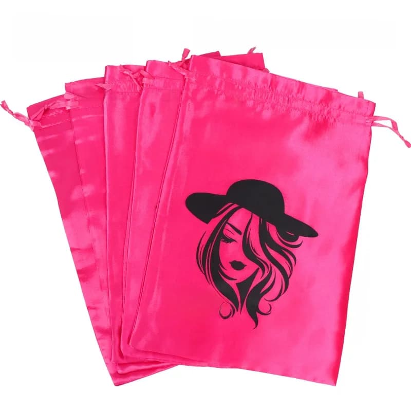 Sac de perruque universel en satin pour salon de coiffure, pocommuniste roses et noires, sacs de rangement de transport avec ficelle de proximité pour perruques, faisceaux de cheveux
