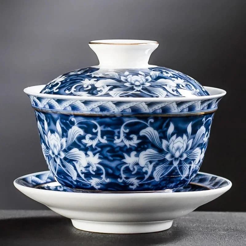 JINGDEZHEN-Filles à Thé en Porcelaine Bleue et Blanche, Tasse à Thé en Céramique Faite à la Main, Voyage, Portable, Service à Thé Gaiwan pour la Maison, 160ml