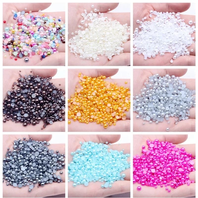 Perles demi-rondes pour bricolage, satin lustré, perles assorties en plastique ABS, perles à dos plat, 3mm, 4mm, 6mm, 8mm, 9mm, 10mm, 12mm, 14mm, 50 PCs-1000PCs