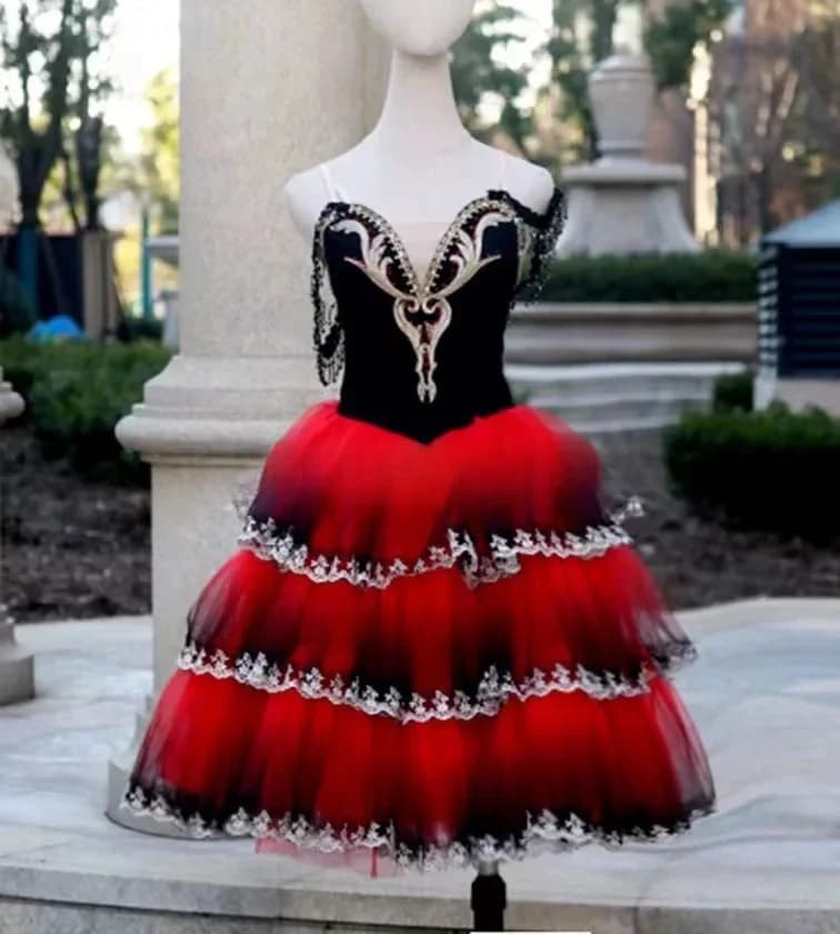 Costume de danse de ballet professionnel pour filles, robe de ballet Kitri, Tutu romantique rouge, Don Quichotte, espagnol, adulte