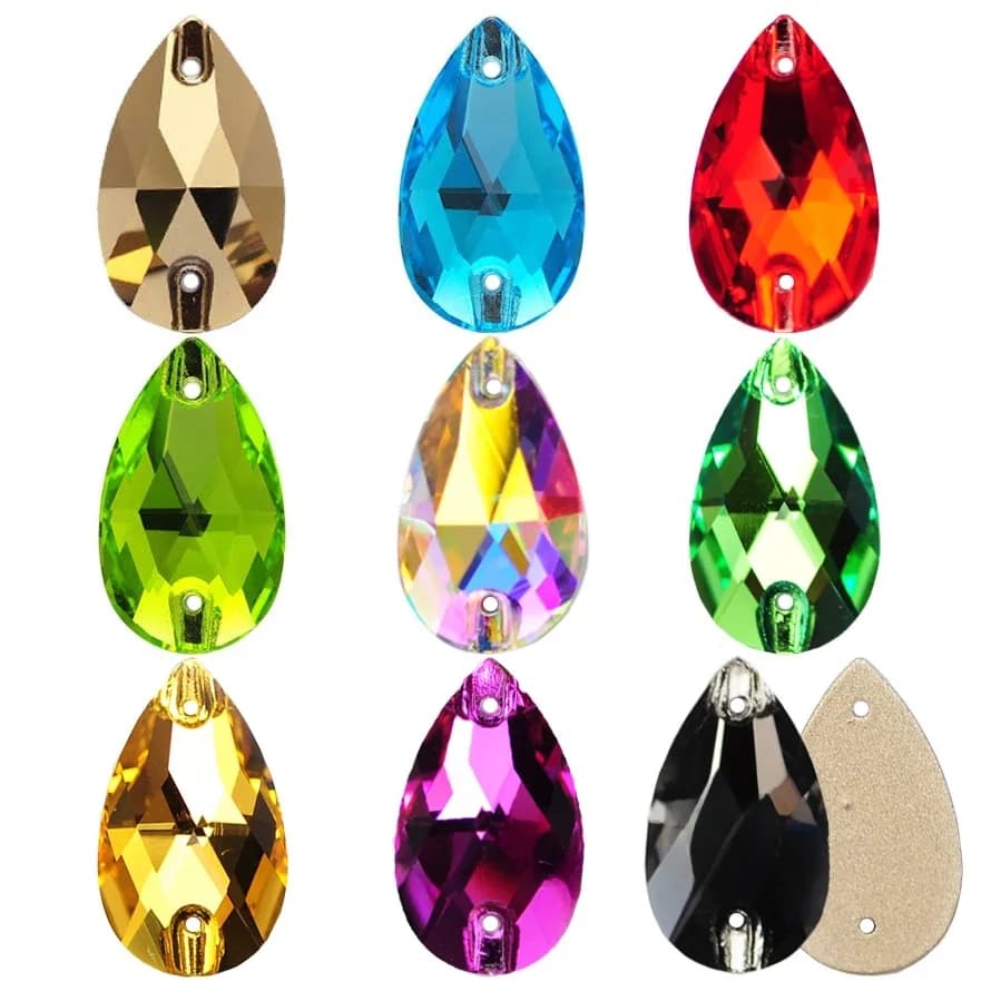 Pierres à coudre Strass de qualité 6A, goutte de déchirure, perles à dos plat pour décoration de robe, sacs, fabrication de chaussures et de vêtements