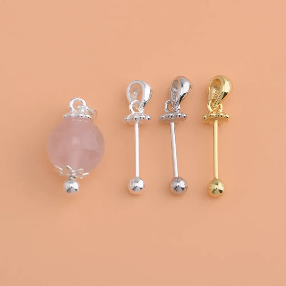 Pendentif fileté en argent Sterling S925, perle de cristal, collier universel, pendentif, chaîne de bijoux, support vide, accessoires