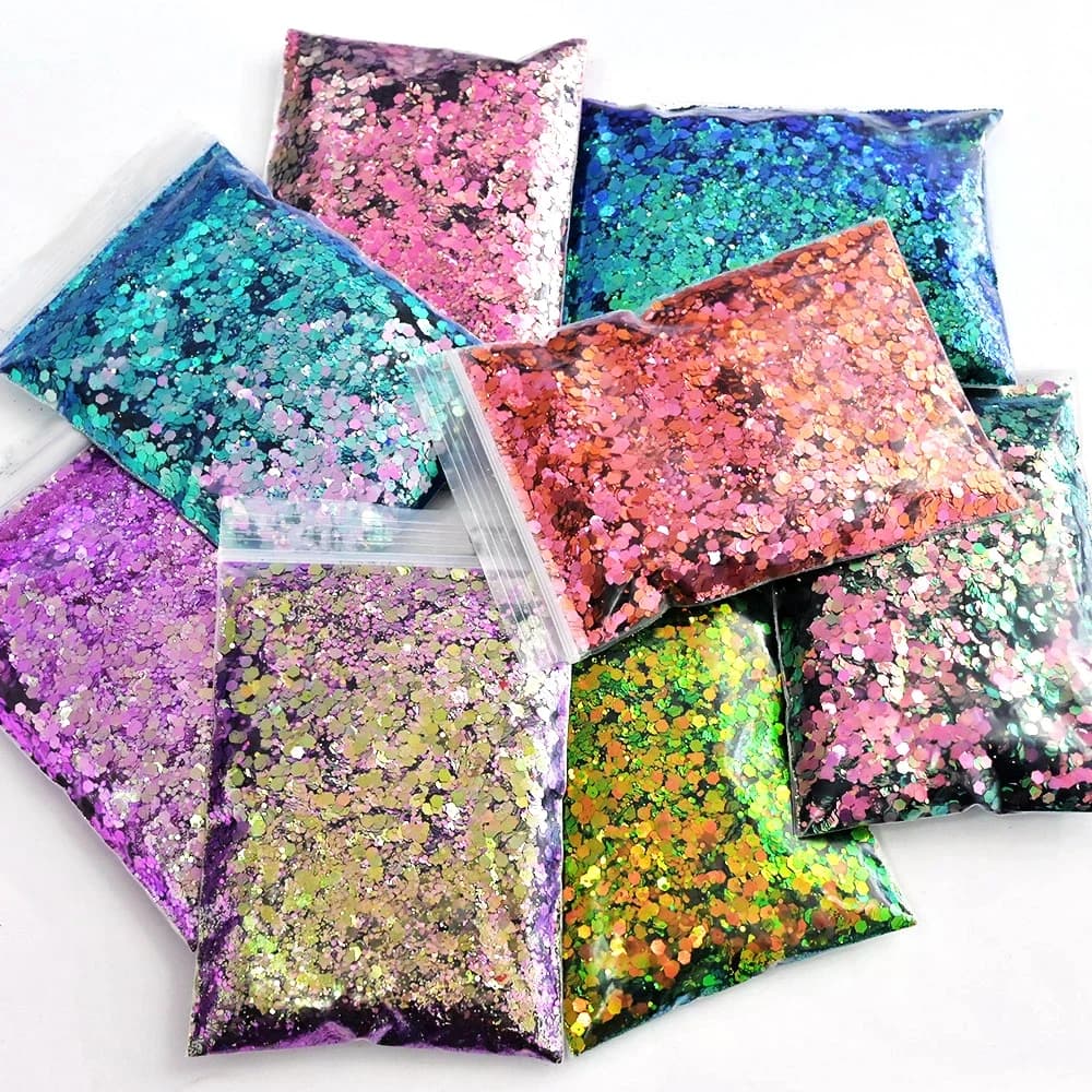 50g/sac Paillettes de nail art sirène, mélange de tailles, paillettes laser hexagonales épaisses, 8 couleurs, effet caméléon brillant, flocons de décoration pour manucure TG # 52