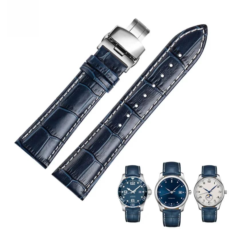 Bracelet de montre en cuir de vache 18 19 20mm 21 22mm bracelet de montre pour Longines citoyen bracelet de montre bleu blanc couture bracelet en cuir véritable