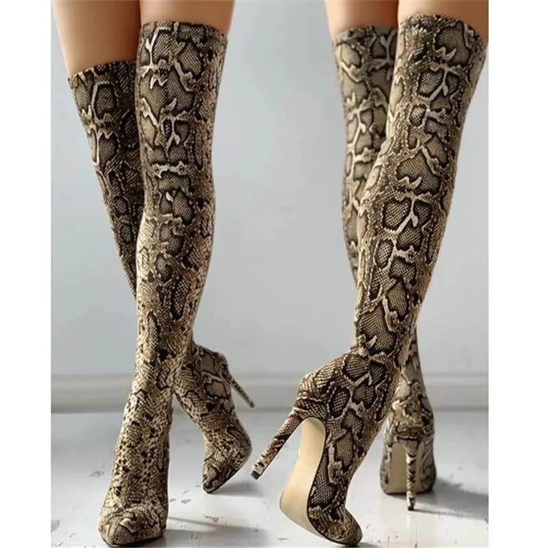 Bottes élastiques au-dessus du genou pour femmes, talons aiguilles, imprimé salle, nouveau, 12cm, 3-11, 12 BBZAI, 2025
