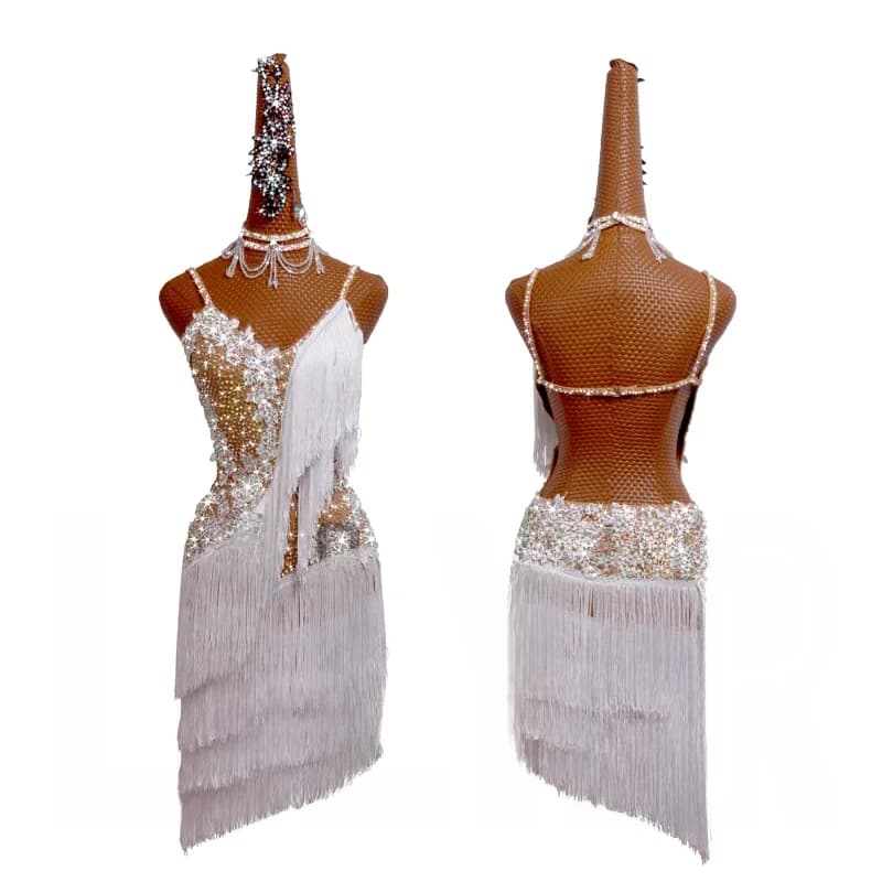 Nouvelle jupe de danse latine jupe de compétition jupe de Performance adulte personnalisé blanc gland brodé jupe de danse Sexy