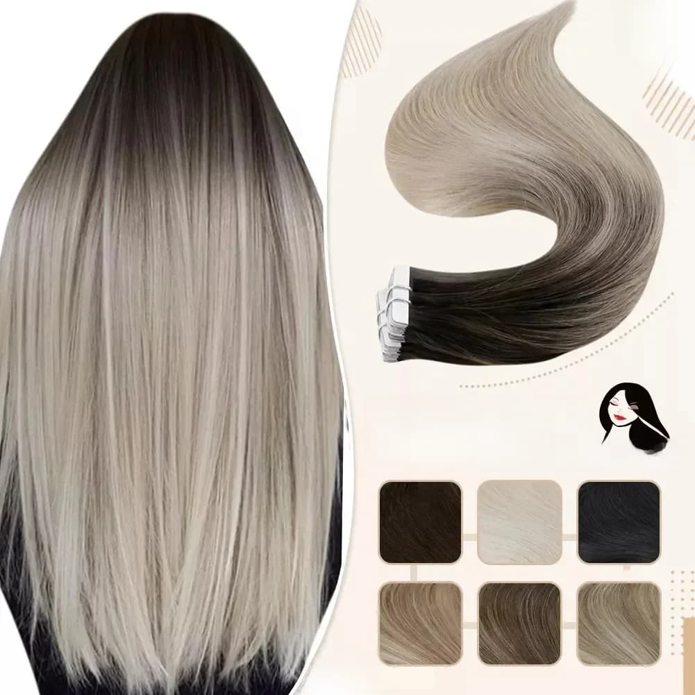 Bande entièrement brillante dans les Extensions de cheveux humains réels couleur ombrée trame de peau Blonde naturel Remy adhésif de trame de peau de cheveux humains pour Salon