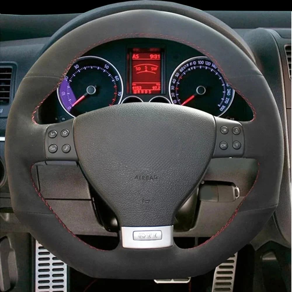 Housse de volant de voiture en cuir suédé noir DIY pour Volkswagen Golf 5 Mk5 GTI VW Golf 5 R32 Passat R GT 2005