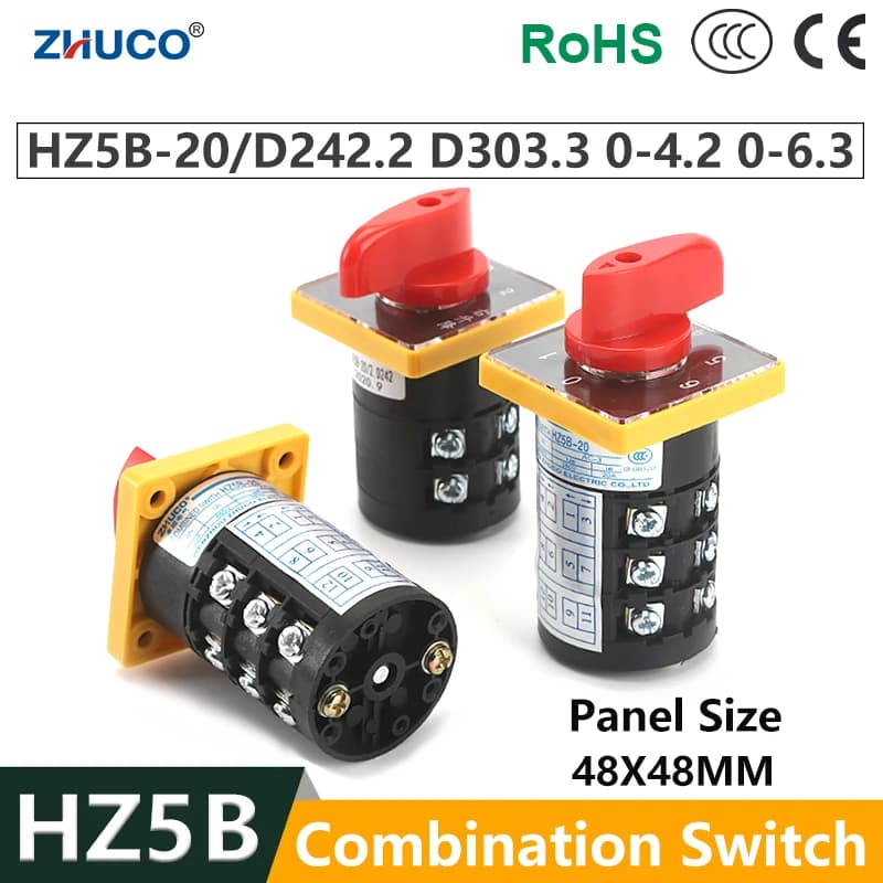 ZHUCO HZ5B-20/D242.2 D303.3 0-4.3 0-6.3 20A 660V Argent Contact lointain Cam Transfert BLOUniversal Commutateur de conversion