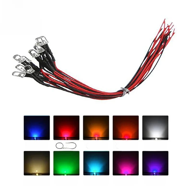 QINGYING 20 pièces 3mm/5mm 3V 5V 12V 24V LED rouge/vert/bleu/jaune/UV/Orange/rose/chaud/blanc/RGB Diodes lumineuses claires à eau pré-câblées