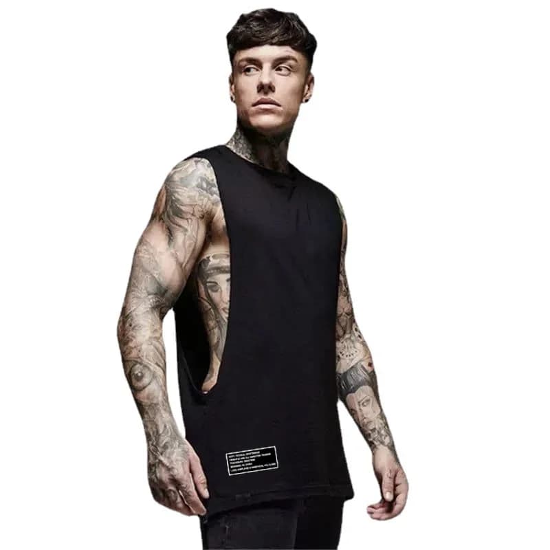 Chemise en fibre de coton pour hommes, haut de gymnastique, chemise d'entraînement de fitness, vêtements décontractés d'été, longue singlet Hip Hop, glaçure, mode précieuse
