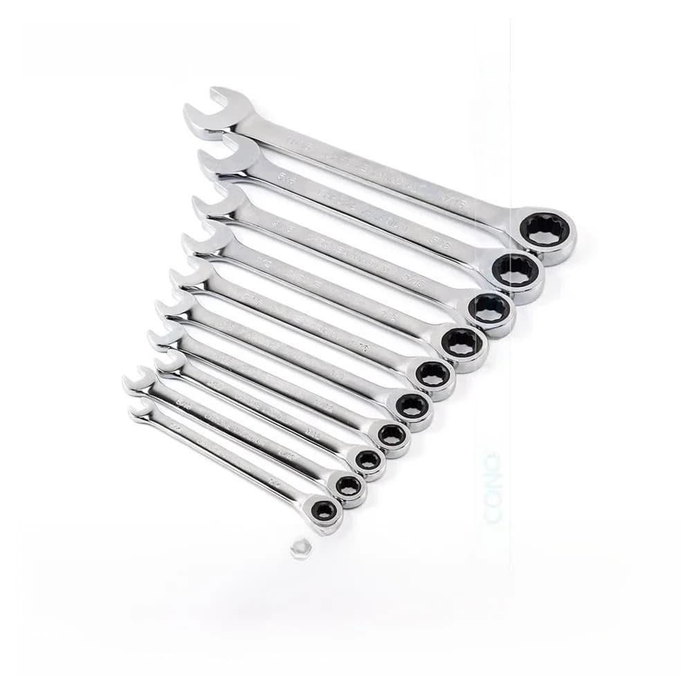 Jeu de clés à cliquet 1/4-11/16 pouces, outil de clé à couple élevé, taille impériale à 72 dents, Surface miroir polie