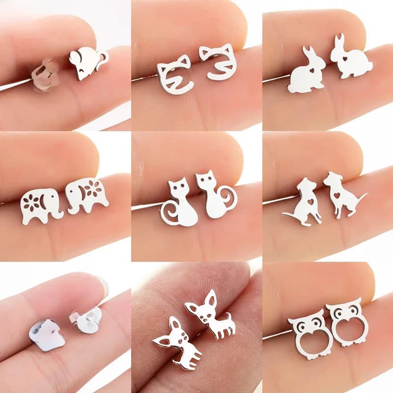 Boucles d'oreilles en acier inoxydable pour femme, petit animal de dessin animé, chaton, patte de chat et de chien, mode théâtre, équation, bijoux cadeaux