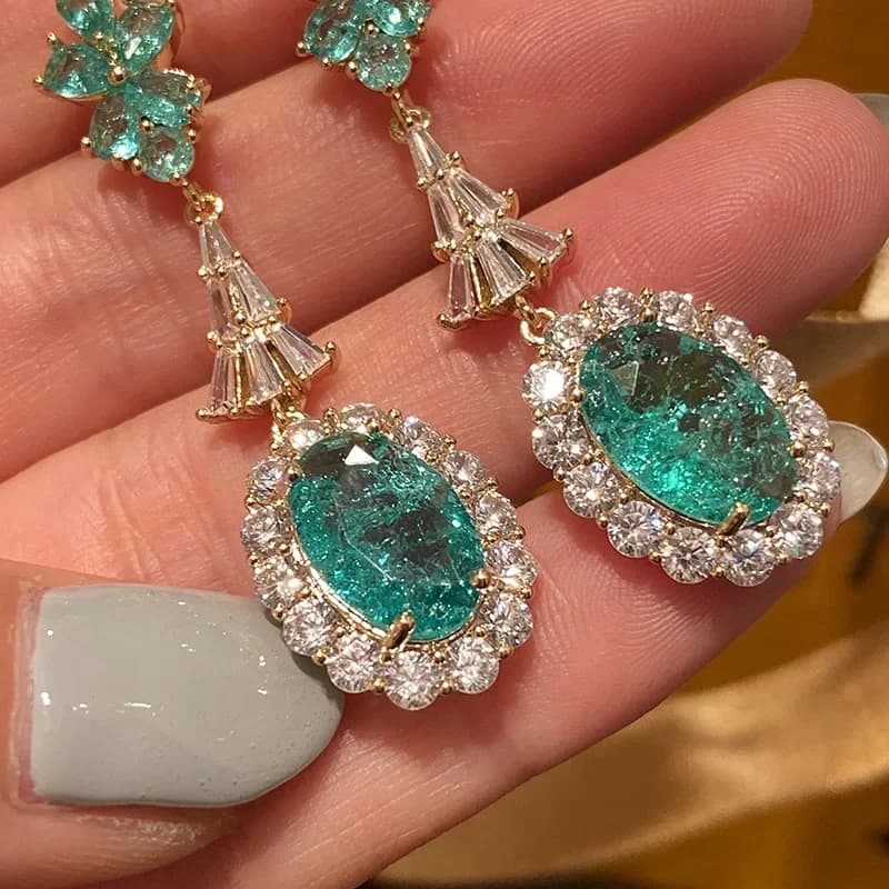 Boucles d'oreilles en pierre précieuse d'émeraude naturelle pour femme, véritable argent regardé S925, goutte d'eau d'émeraude rétro, océan de luxe, nouveau