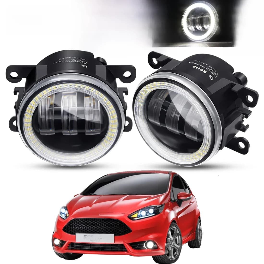 Ensemble de phares antibrouillard Angel Eye, 2 pièces, pour Ford Fiesta 2001 – 2015, lentille LED pour pare-chocs avant de voiture, feu de conduite DRL 30W 6000LM 12V