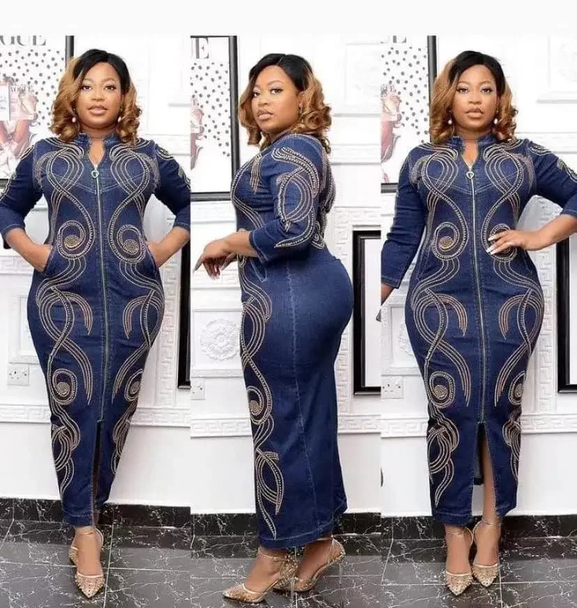 USEOFSD-Robe en Jean à Manches sulfpour Femme Africaine, Vêtement Maxi en Denim avec Perles et Fermeture Éclair, de Haute Qualité, à la Mode
