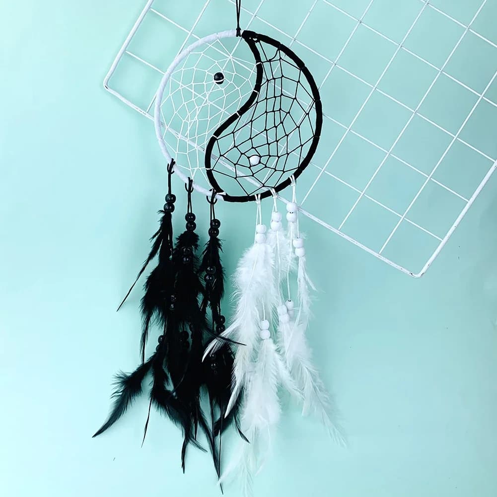Taoïsme chinois Yin Yang Tai Chi huit Trigrammes noir blanc plume glands capteur de rêves bricolage amulette charme Feng Shui décor suspendu