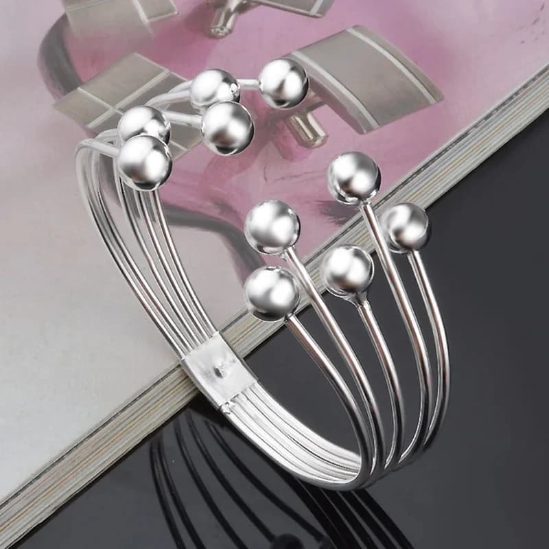 Aravant 925 argent multi ligne perle Bracelet ouvert bracelets pour femmes bijoux de mariage cadeaux