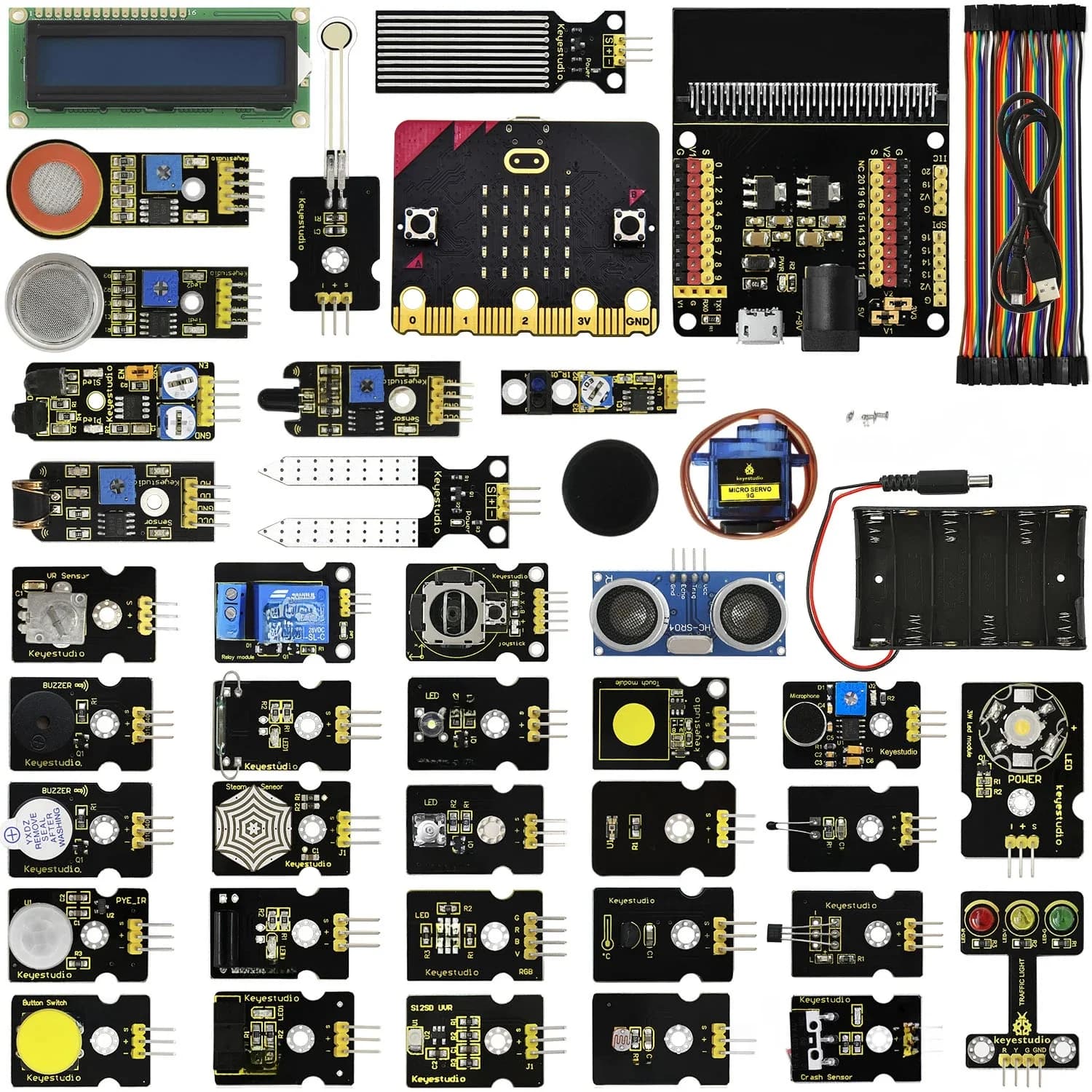 Kit de démarrage de capteurs Keyestudio 37 en 1 avec Micro:Bit V2.0 pour BBC MicroBit Makecode DIY 38 projets (y compris Micro:Bit V2)