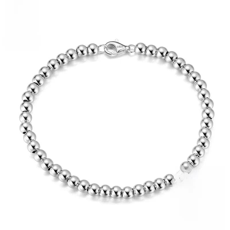 Rinntin-Bracelets faits à la main en argent regardé 925 pour hommes et femmes, brin de perles JOBracelet, bijoux faits à la main, 4mm, SB103