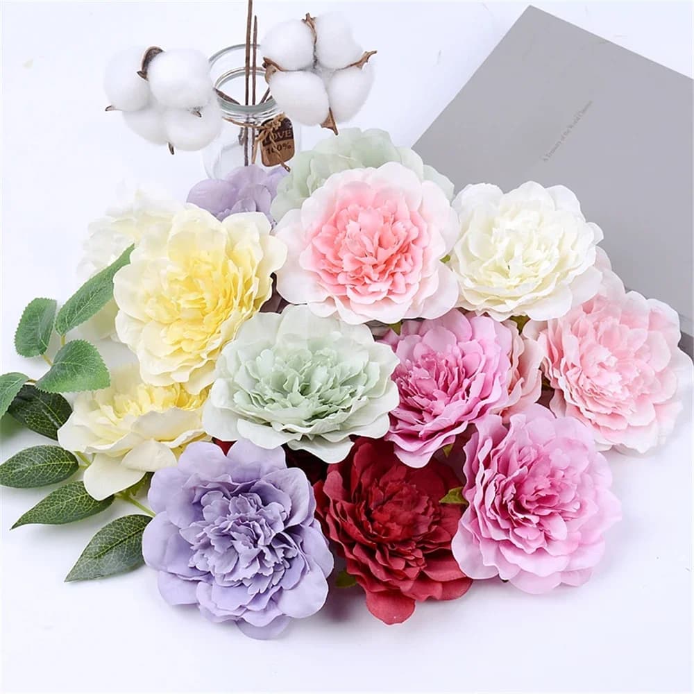 Lot de 5 grandes fleurs artificielles de pivoine de 10 cm, roses en soie de haute qualité pour mariage, fête, décoration intérieure, couronne DIY, fleur décorative à clipser