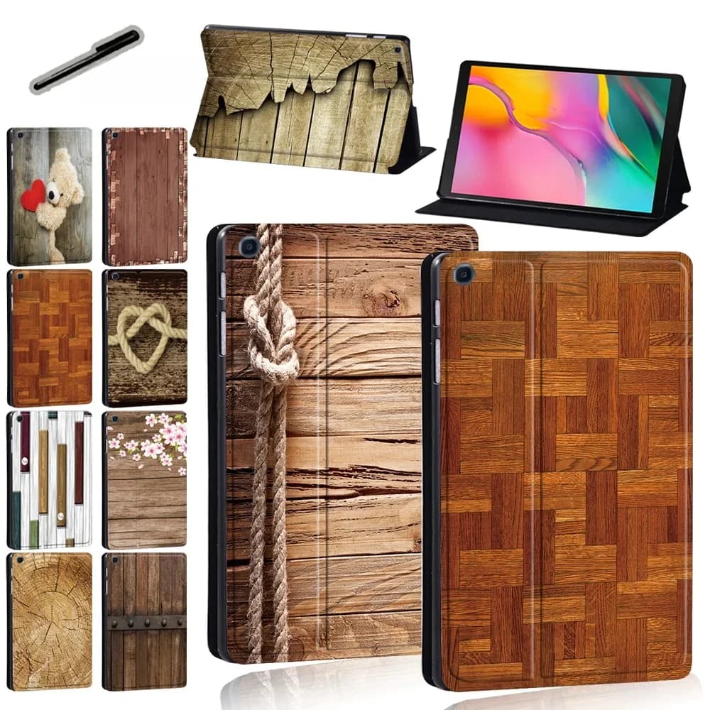 Étui pour tablette pour Samsung Galaxy Tab Dock Lite, Tab A7, Tab A horizon 10.1, Tab A 9.7, Tab Sinspectés, Tab A 8.0 ", étui en bois + stylet