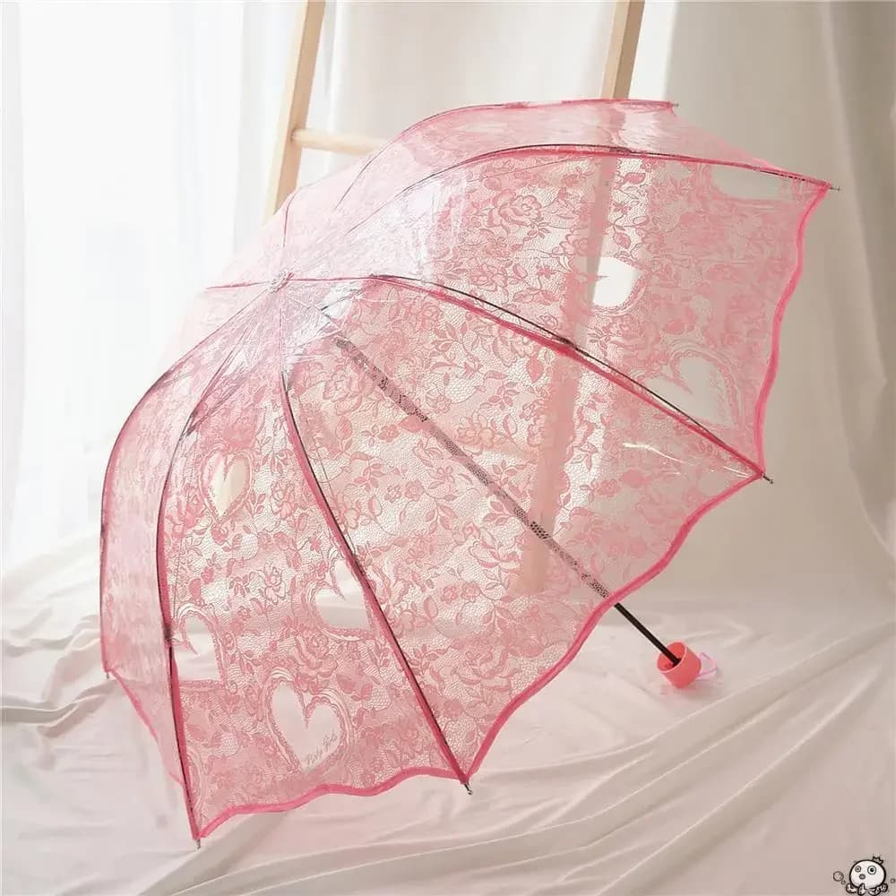 Parapluie de Pluie Transparent en PVC avec Imprimé de Cœur pour Femme, Dentelle Romantique, Épais, Transparent, Princesse, Amoureux, Bol, Cadeaux, Trois