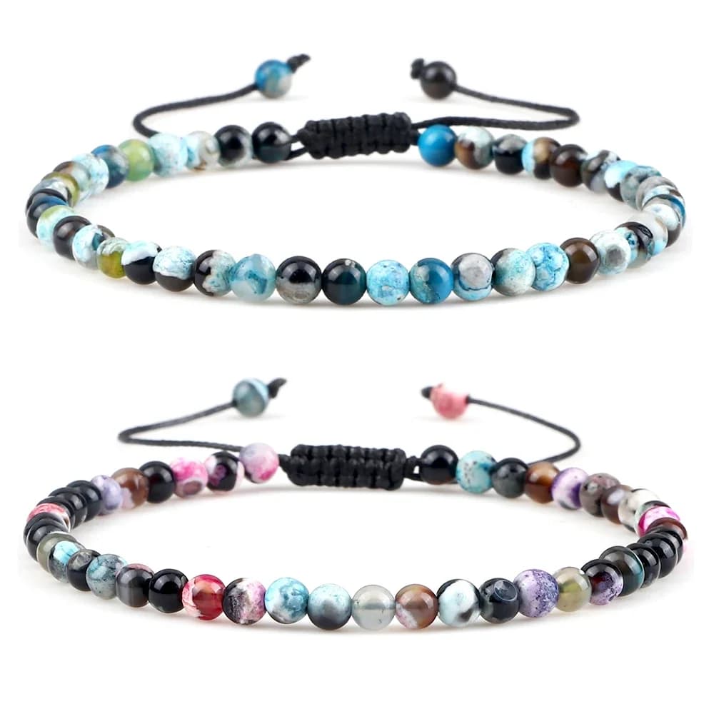 Mini perles naturelles de 4mm pour femmes et hommes, Agates rondes, pierre d'onyx, tressé, Yoga, breloque élastique, bijoux de prière