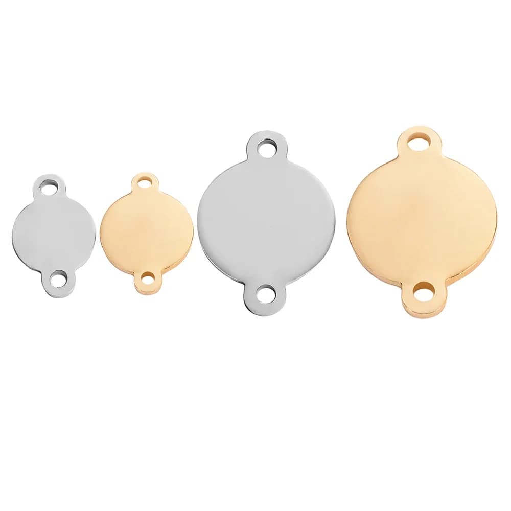 Pendentif à breloques en acier inoxydable, connecteur circulaire, étiquette vierge à 2 trous, bijoux de bricolage, vente en gros, 50 pièces par lot