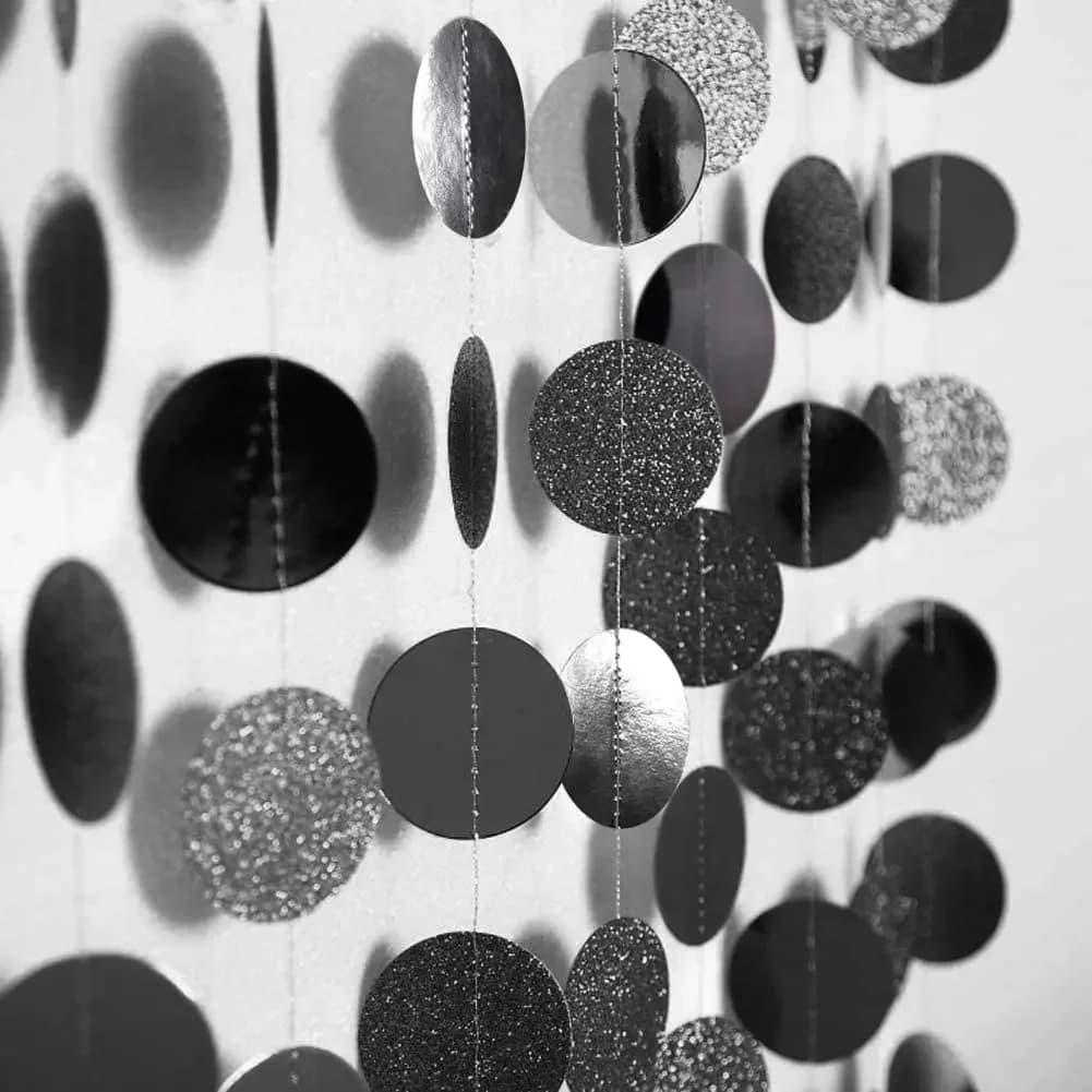 Guirlandes rondes en papier gris noir à paillettes, bannière suspendue pour fête d'halloween, décor d'anniversaire, décoration de fête de remise de diplôme