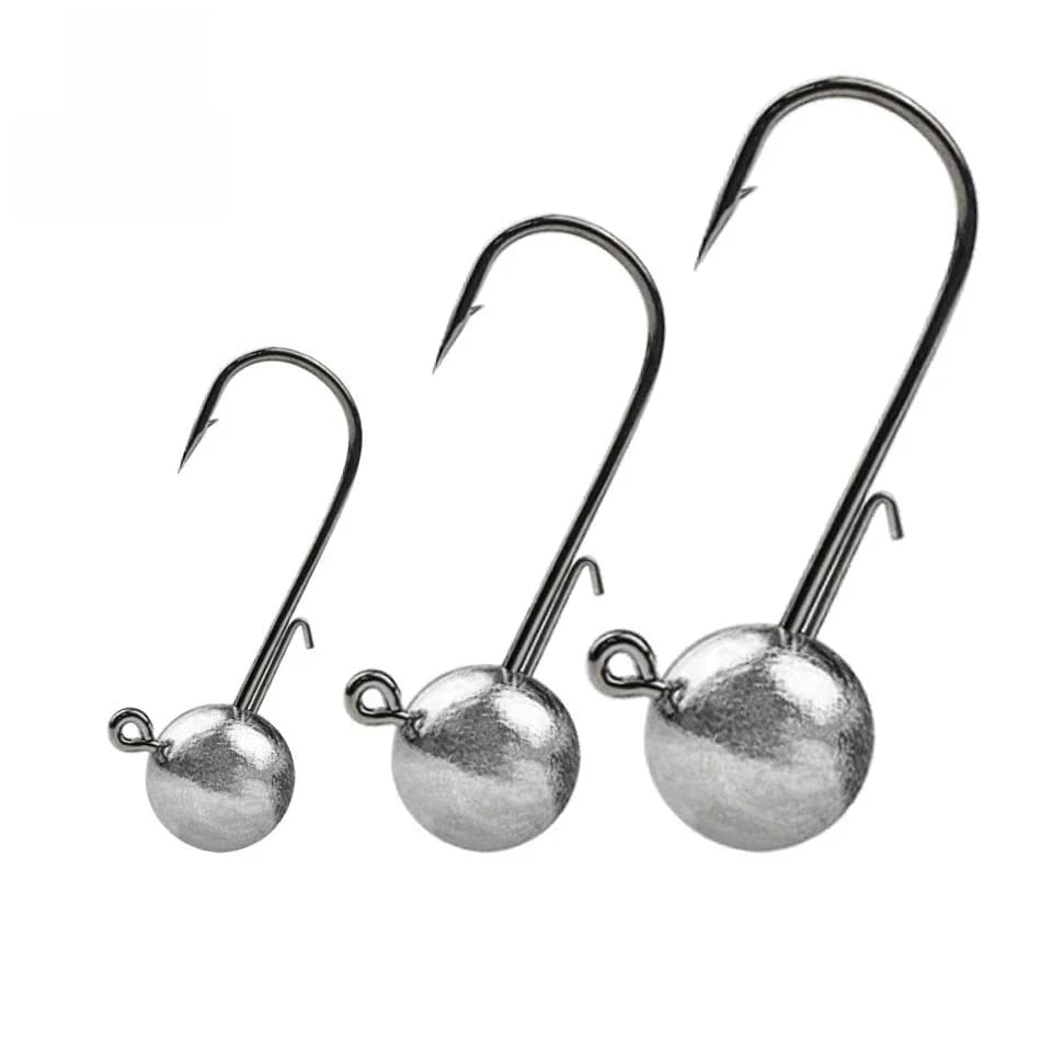 Lot de 10 hameçons jig à tête large, toutes tailles (1g-20g), hameçons jig à tête ronde anti-herbe à tige longue pour la pêche aux vers souples