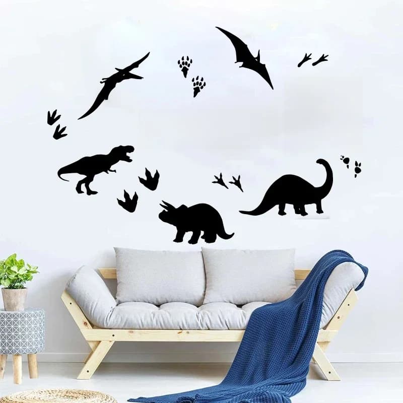 Autocollant Mural T-Rex Personnalisé avec Nom et Empreinte de Dinosaure, Étiquette pour Chambre d'Enfant