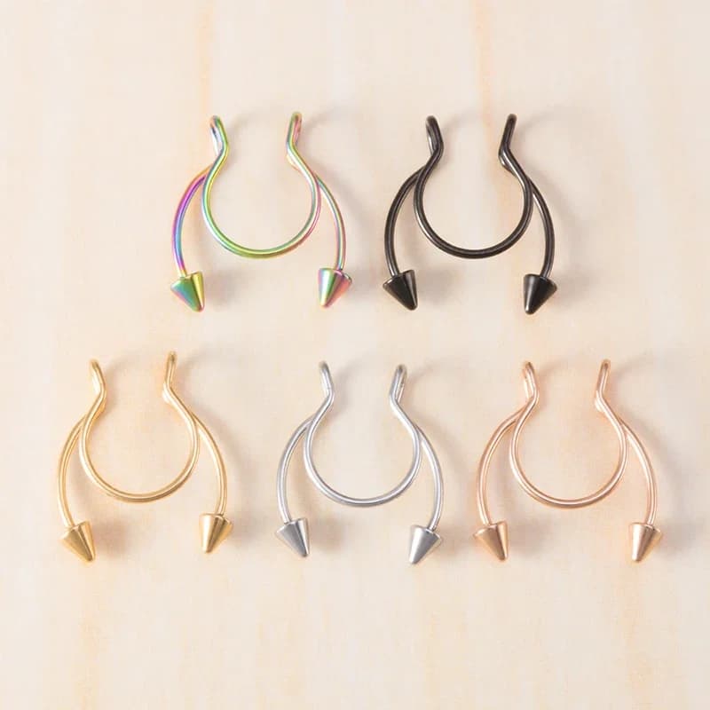 Faux clous de Septum en acier chirurgical, 1 pièce, faux Piercing, anneaux de nez, cerceau, faux anneau de nez, bijoux de nez Non percés pour femmes