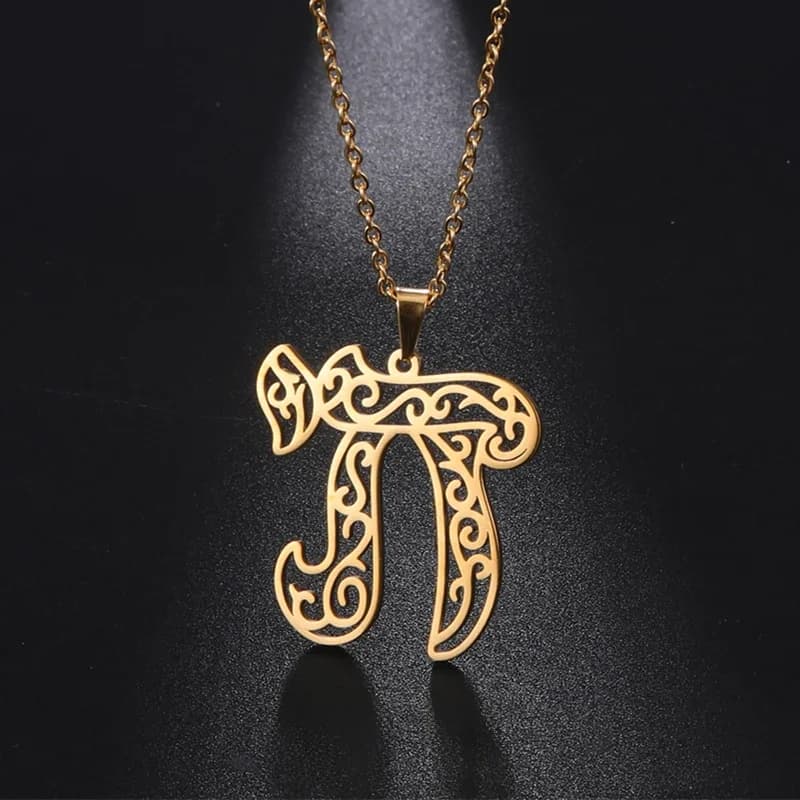 Vekgreat Chai-Collier pendentif en acier inoxydable plaqué or pour hommes et femmes, amulette de la présidence, bijoux de la kabbale, Judaica juive de la charité, Fortune