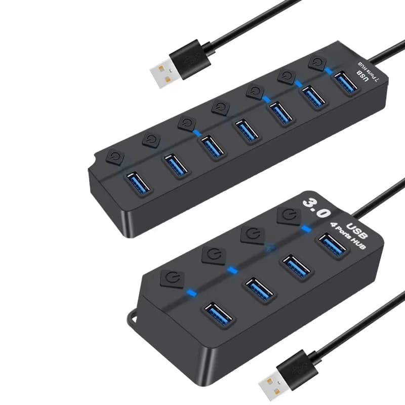Extenseur multiple USB 3.0 airies, répartiteur avec interrupteur, adaptateur secteur pour PC, accessoires informatiques, 4 ports, 7 ports, 3.0