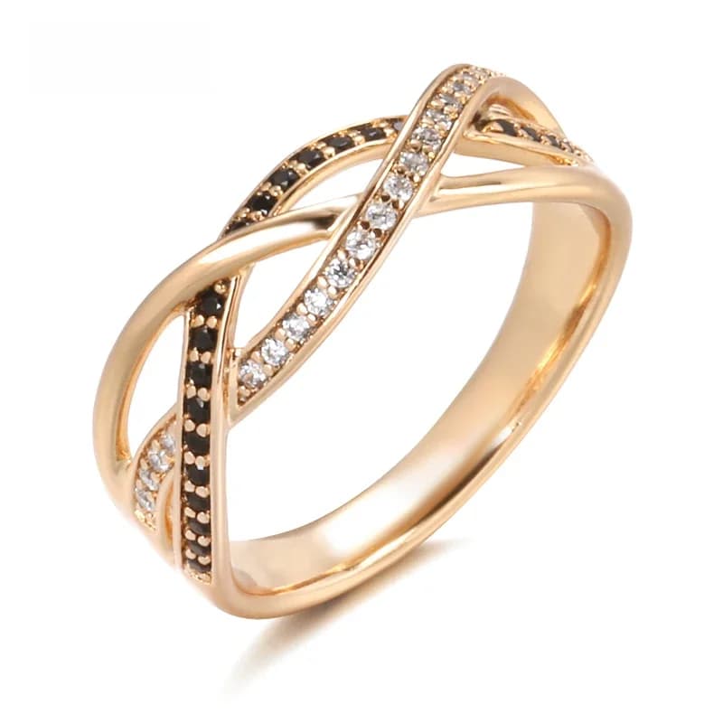 Kinel-Bague de mariage croix ligne géométrique pour femme, or rose, noir naturel, bijoux fantaisie vintage, luxe 585