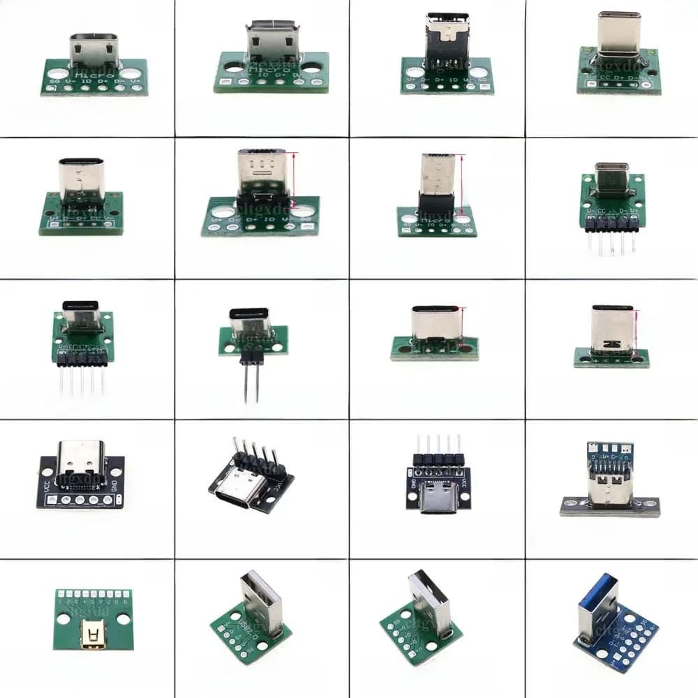 Connecteur PCB Micro Mini USB Type C, USB 2.0 3.0 Mâle et Femelle, Câble de Charge de Données Résistant à 90 °, Carte de Test Jack avec Tête de Broche, 1 Pièce