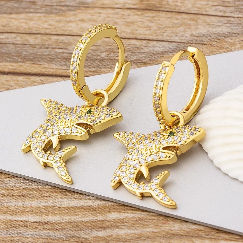 Nidin nouveauté mignon fait à la main couleur or requin boucles d'oreilles pour femmes filles exquis luxe goutte boucles d'oreilles bijoux cadeaux