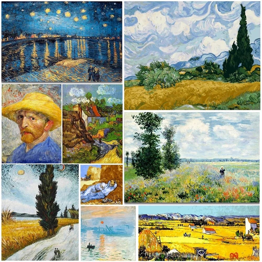 Célèbre artiste Van Gogh, ciel étoilé, Iris, fleur, paysage de lever du soleil, champ de blé doré, bricolage, 11CT, point de croix, Kits de broderie, vente