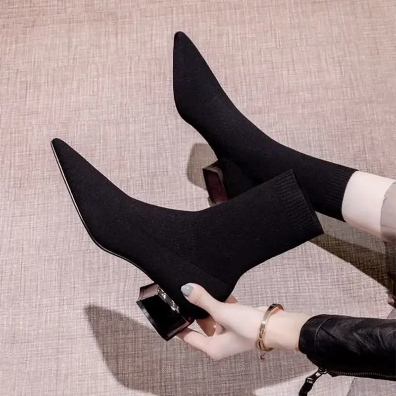 chaussure femme bottine femme botte femme bottes femme 2021 bottines Comemore – bottines pointues à talons mi-hauts pour femme, chaussures, bottines, bloc tricotées, à talons bas et hauts, collection