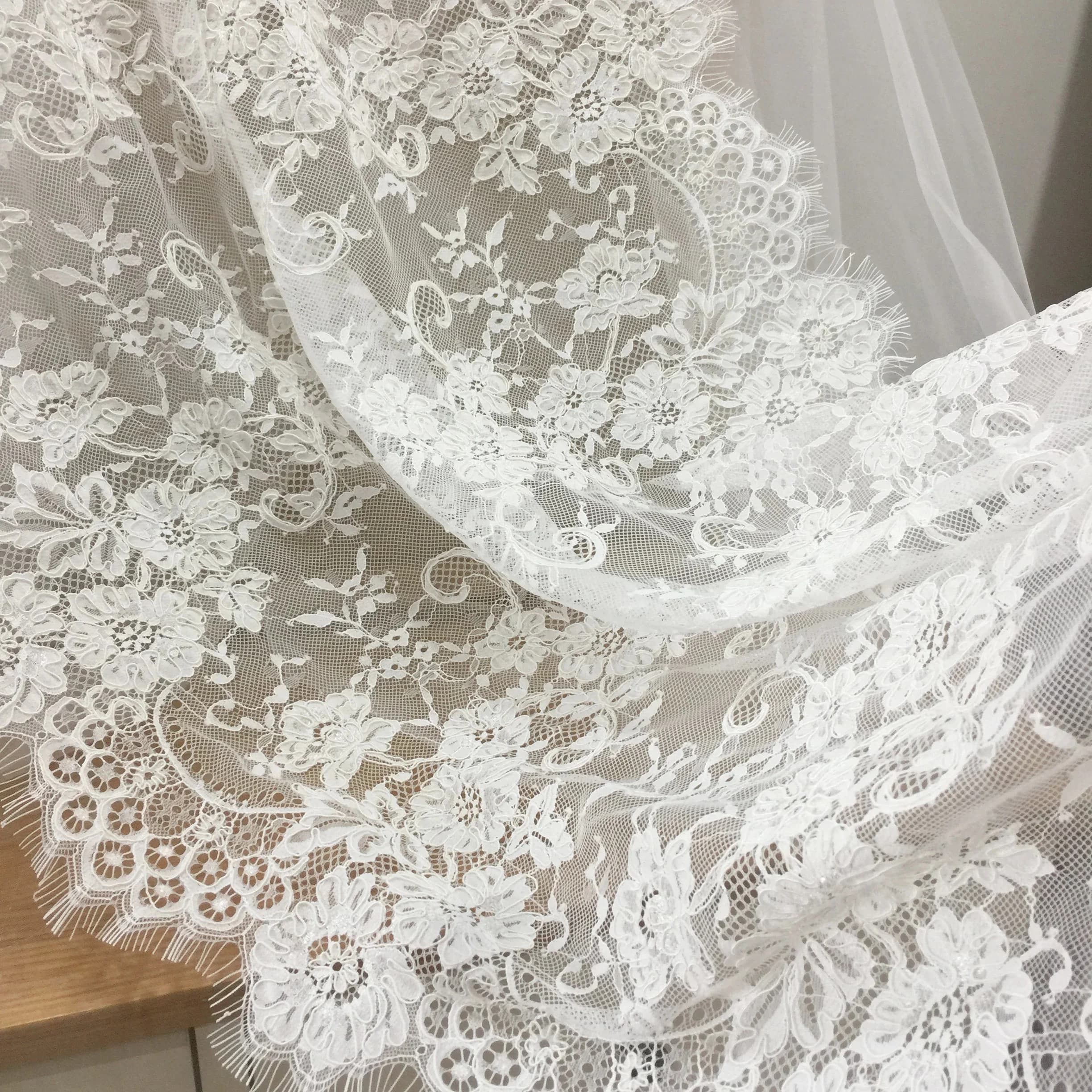 Alencon – voile de mariée en dentelle brodée pour cils, 3 Yards, 70cm de large, Cape en dentelle, tissu français